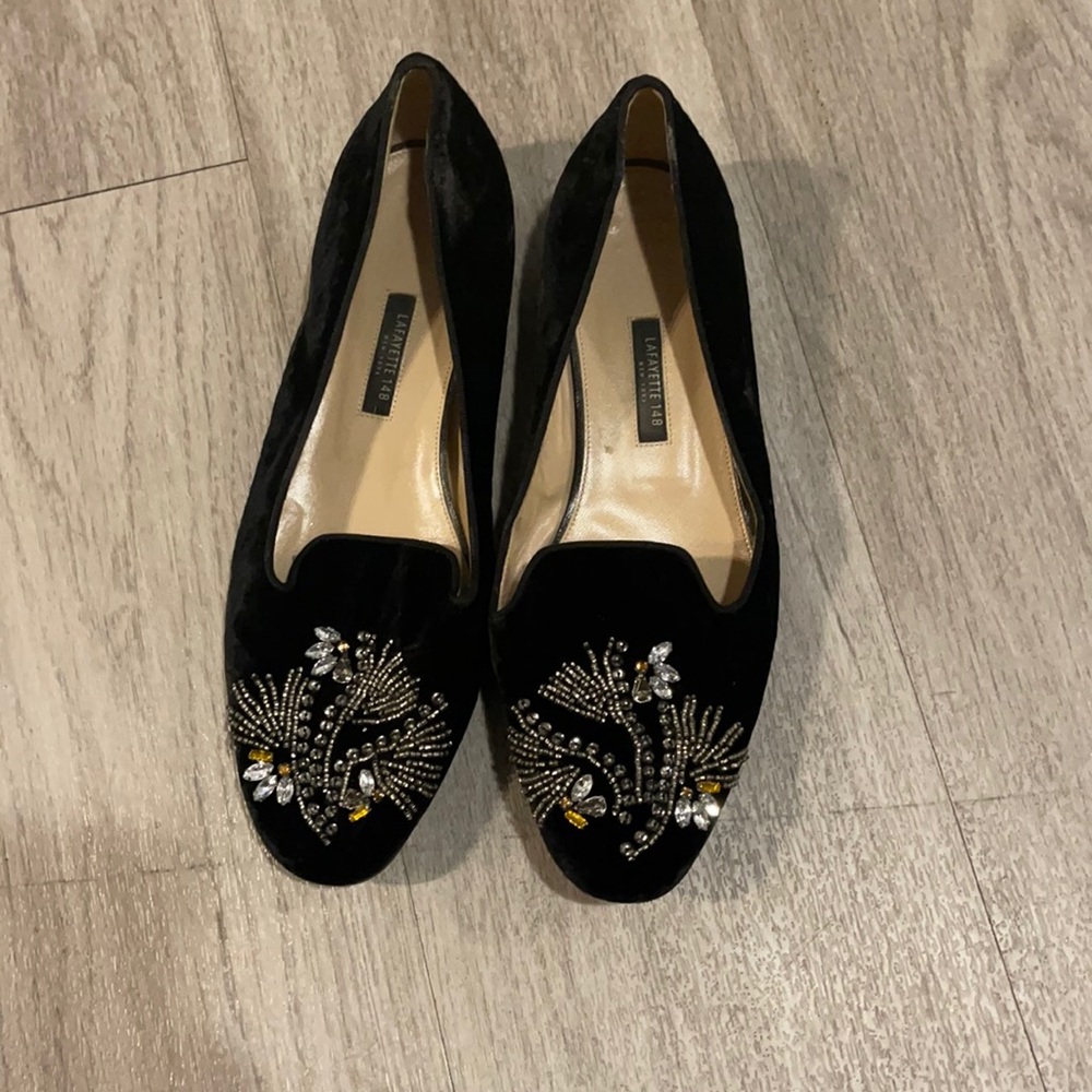 Lafayette 148 New York Velvet Beaded Toe Flats